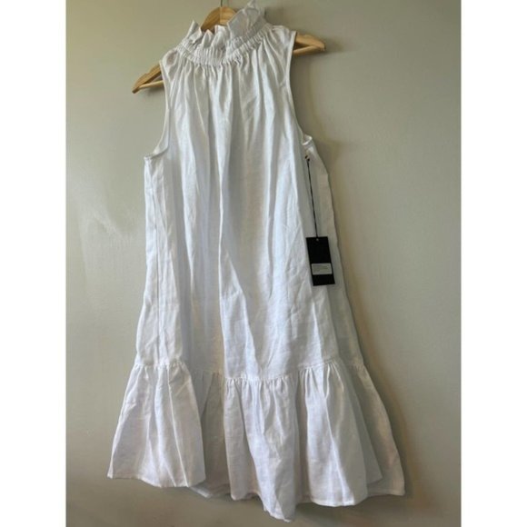 Ephemera Linen Garland Ruffle Neck Casual Mini Dress Women's White Size: 38 NWT - Picture 3 of 10